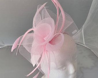 New Baby Pink, Light Pink Colour Fascinator Hatinator with HeadBand Weddings Races, Ascot, Kentucky Derby, Melbourne Cup - Small Size