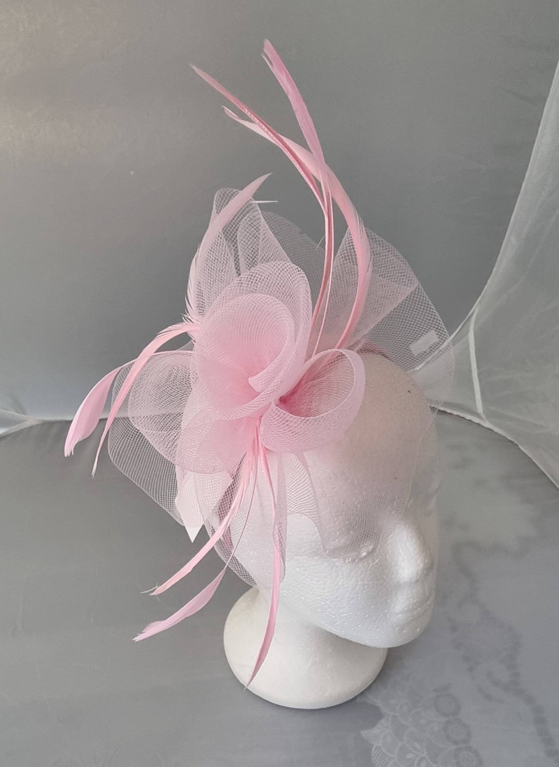 New Baby Pink, Light Pink Colour Fascinator Hatinator with HeadBand Weddings Races, Ascot, Kentucky Derby, Melbourne Cup Small Size image 1