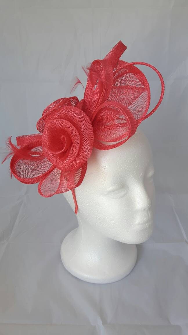 Coral Pink Fascinator Hatinator With Band & Clip Weddings Etsy