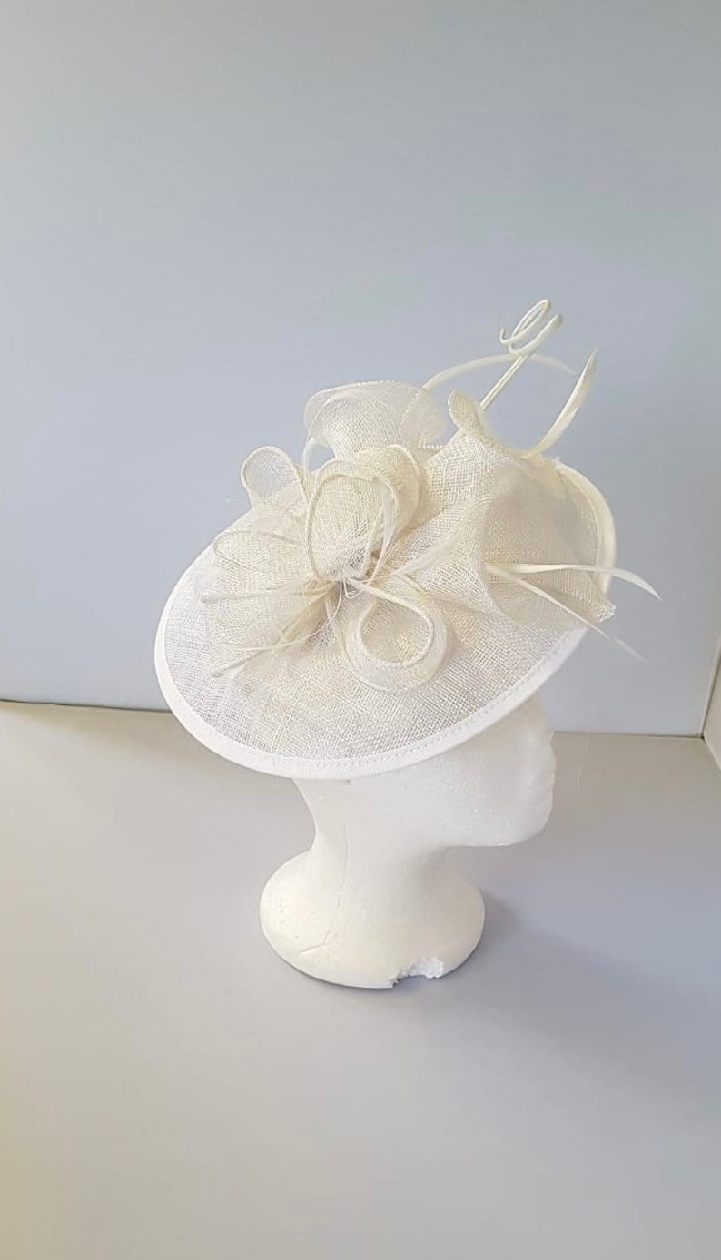 New White Colour Round Fascinator Hatinator with Band & Clip Weddings Races, Ascot, Kentucky Derby, Melbourne Cup image 3