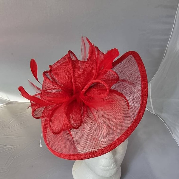 Neue Rote Atemberaubende Fascinator Hatinator Sinamay Für Hochzeits-Hut Auf Stirnband.Tea Party,Royal Ascot