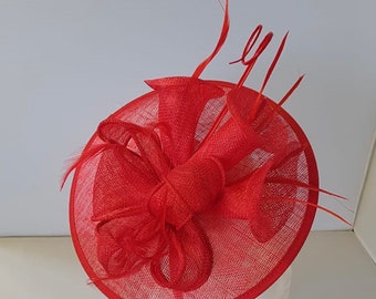 New Red Colour Round Fascinator Hatinator with Band & Clip Weddings Races, Ascot, Kentucky Derby, Melbourne Cup