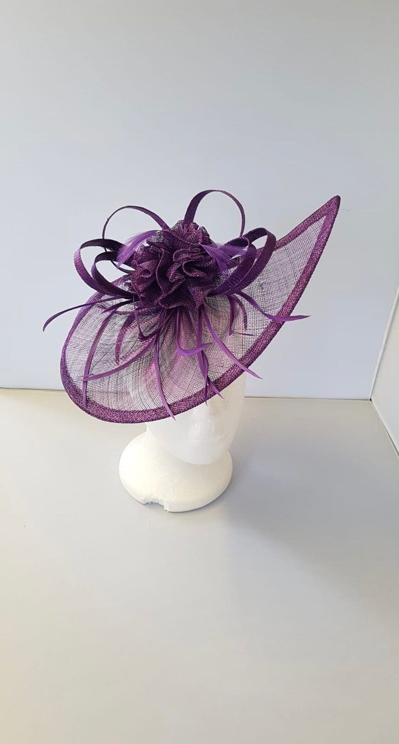 New Dark Purple Fascinator Hatinator with Band & Clip With More Colors Weddings Races, Ascot, Kentucky Derby, Melbourne Cup 画像 1