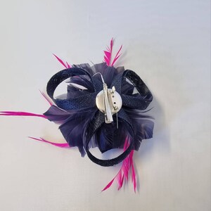 New Navy Blue,Hot Pink Colour Flower Hatinator with Clip Weddings Races, Ascot, Kentucky Derby, Melbourne Cup Small Size image 4