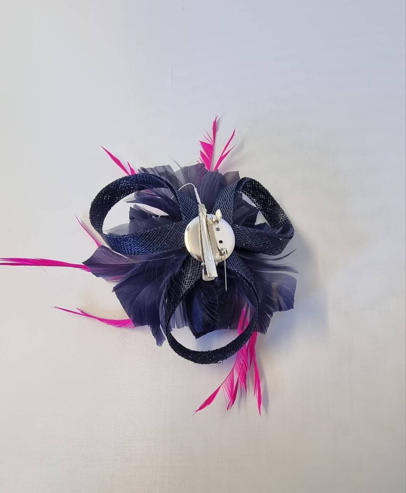 New Navy Blue,Hot Pink Colour Flower Hatinator with Clip Weddings Races, Ascot, Kentucky Derby, Melbourne Cup Small Size image 4