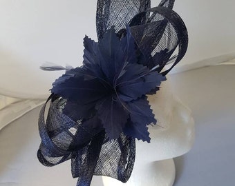 New Navy Blue  Colour Fascinator Hatinator with HeadBand & Clip Weddings Races, Ascot, Kentucky Derby, Melbourne Cup