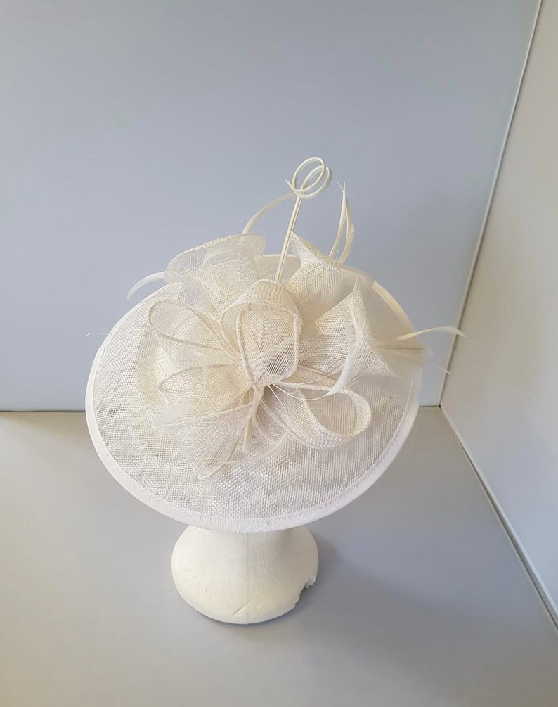 New White Colour Round Fascinator Hatinator with Band & Clip Weddings Races, Ascot, Kentucky Derby, Melbourne Cup image 1