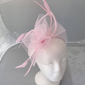 New Baby Pink, Light Pink Colour Fascinator Hatinator with HeadBand Weddings Races, Ascot, Kentucky Derby, Melbourne Cup Small Size image 4