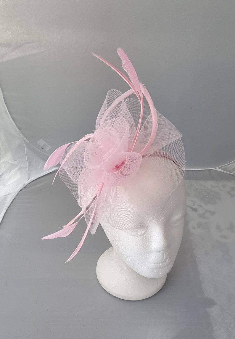 New Baby Pink, Light Pink Colour Fascinator Hatinator with HeadBand Weddings Races, Ascot, Kentucky Derby, Melbourne Cup Small Size image 4