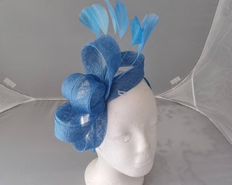 New Light Blue Colour Fascinator Hatinator with HeadBand Weddings Races, Ascot, Kentucky Derby, Melbourne Cup - Small Size