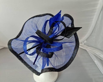 New Blue and Black Round Fascinator Hatinator with Band & Clip Weddings Races, Ascot, Kentucky Derby, Melbourne Cup