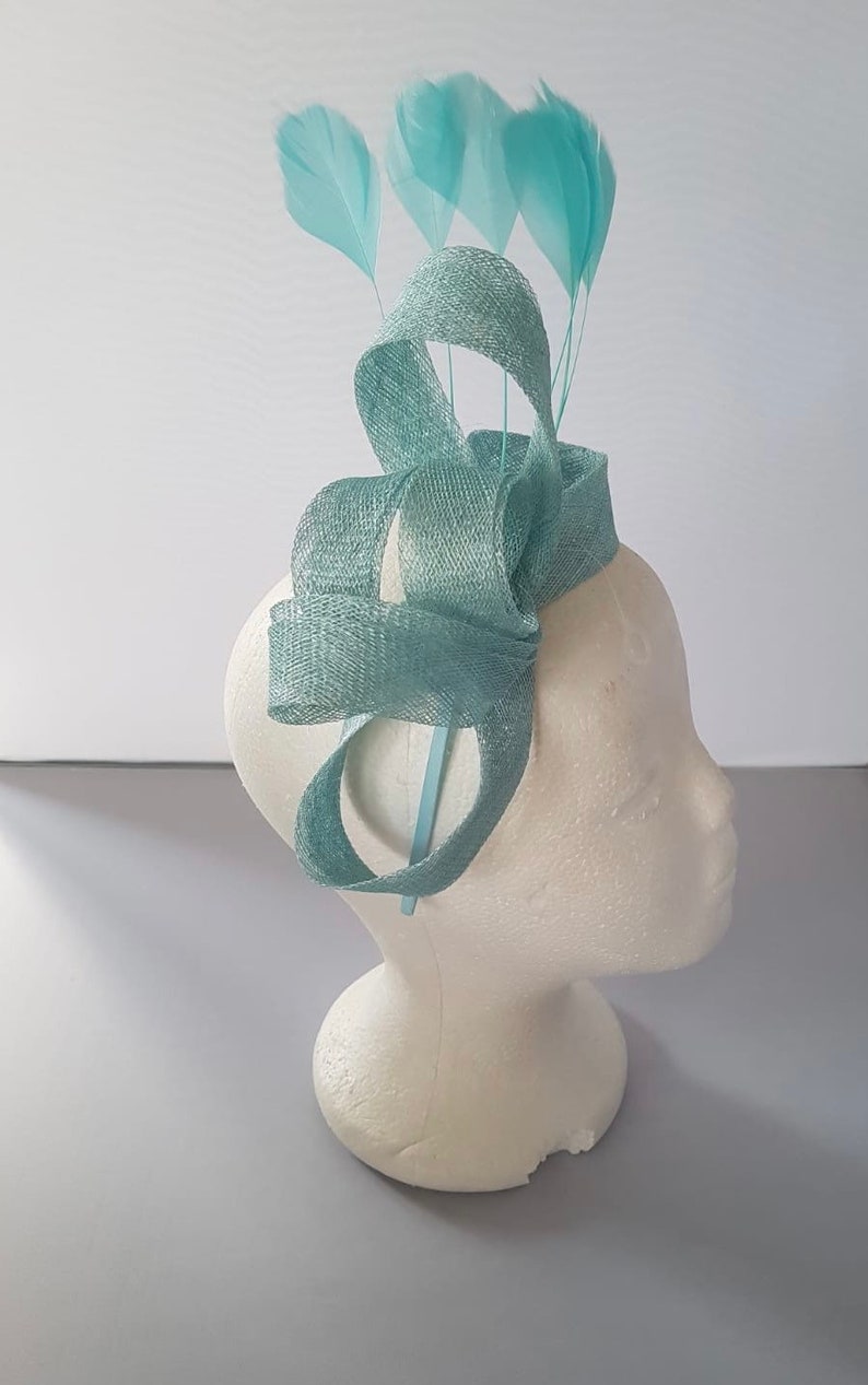 New Turquoise Blue Colour Fascinator Hatinator with HeadBand Weddings Races, Ascot, Kentucky Derby, Melbourne Cup Small Size image 1