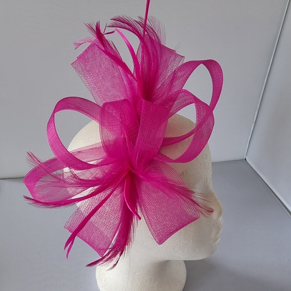 New Hot Pink Colour Fascinator Hatinator with Band & Clip Weddings Races, Ascot, Kentucky Derby, Melbourne Cup - Small Size