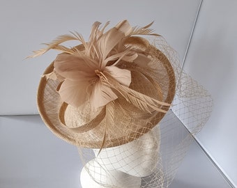 New Khaki Colour Fascinator Hatinator with Band & Clip Weddings Races, Ascot, Kentucky Derby, Melbourne Cup