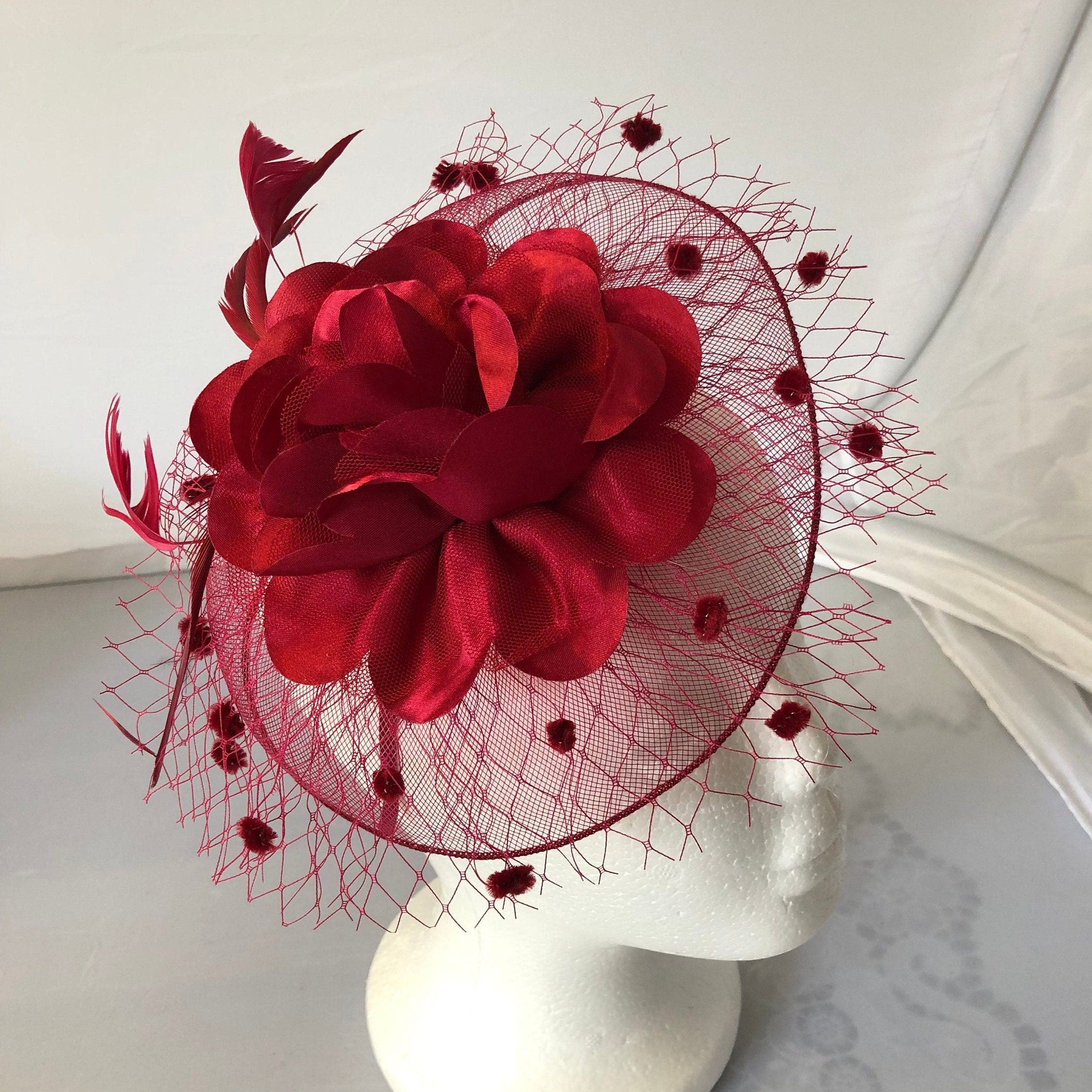 New Burgundy Fascinator Hatinator with Band & Clip Weddings Etsy