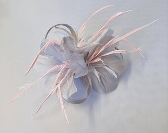 New Light Grey and Pink Colour Flower Hatinator with Clip Weddings Races, Ascot, Kentucky Derby, Melbourne Cup - Small Size