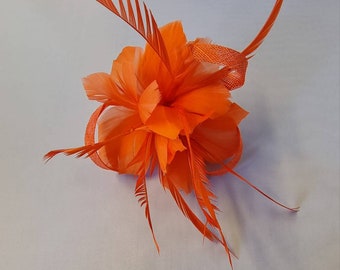 New Orange Colour Flower Hatinator with Clip Weddings Races, Ascot, Kentucky Derby, Melbourne Cup - Small Size