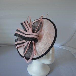 New Navy White Round Fascinator Hatinator with Band & Clip Weddings Races, Ascot, Kentucky Derby, Melbourne Cup Pink and Black