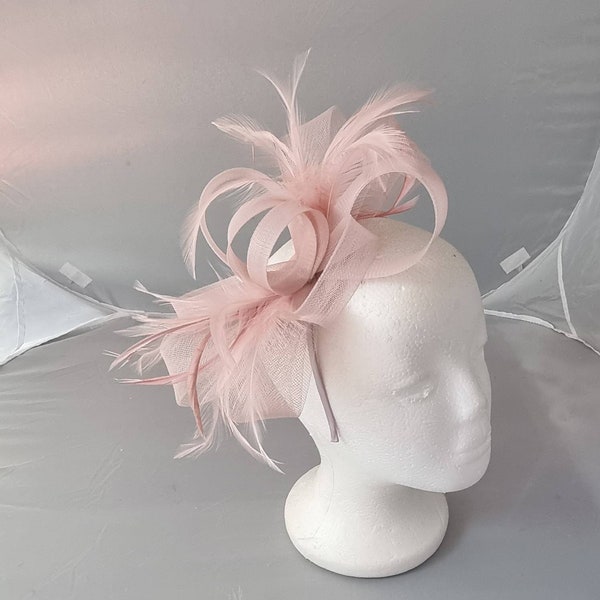 New Pale Pink ,Light Pink Colour Fascinator Hatinator with Band & Clip Weddings Races, Ascot, Kentucky Derby, Melbourne Cup - Small Size