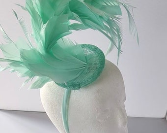 New Mint Green Colour Fascinator Hatinator with Band & Clip With More Colors Weddings Races, Ascot, Kentucky Derby, Melbourne Cup