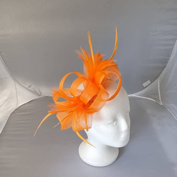 New Orange Colour Fascinator Hatinator with Band & Clip Weddings Races, Ascot, Kentucky Derby, Melbourne Cup - Small Size