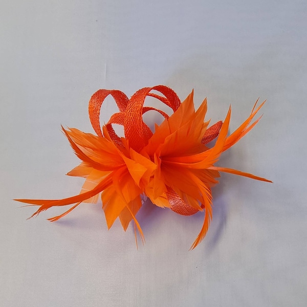 New Orange Colour Flower Hatinator with Clip Weddings Races, Ascot, Kentucky Derby, Melbourne Cup - Small Size