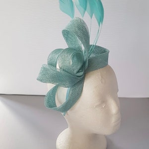 New Turquoise Blue Colour Fascinator Hatinator with HeadBand Weddings Races, Ascot, Kentucky Derby, Melbourne Cup Small Size image 2