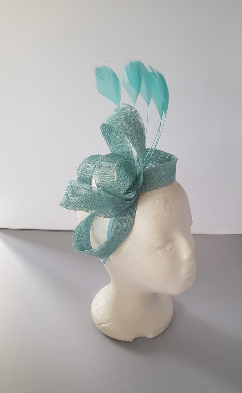 New Turquoise Blue Colour Fascinator Hatinator with HeadBand Weddings Races, Ascot, Kentucky Derby, Melbourne Cup Small Size image 2