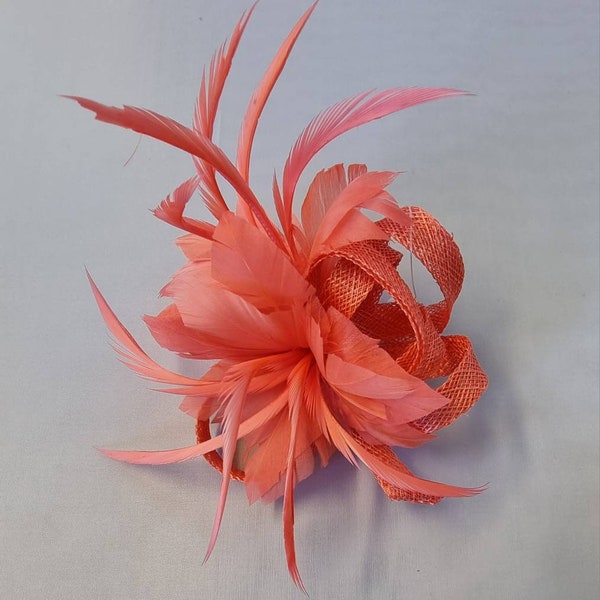 New Coral Pink Colour Flower Hatinator with Clip Weddings Races, Ascot, Kentucky Derby, Melbourne Cup - Small Size