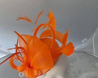 New Orange Colour Fascinator Hatinator with HeadBand Weddings Races, Ascot, Kentucky Derby, Melbourne Cup - Small Size