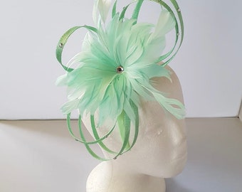 New Mint Green Colour Fascinator Hatinator With HeadBand and Clip Weddings Races,Ascot, Kentucky Derby, Melbourne Cup - Small Size