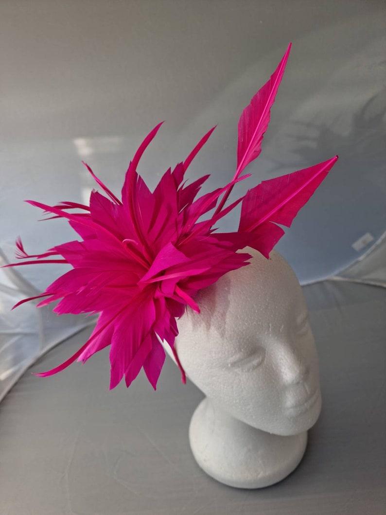 New Hot Pink Fascinator Hatinator with Band & Clip With More Colors Weddings Races, Ascot, Kentucky Derby, Melbourne Cup zdjęcie 3