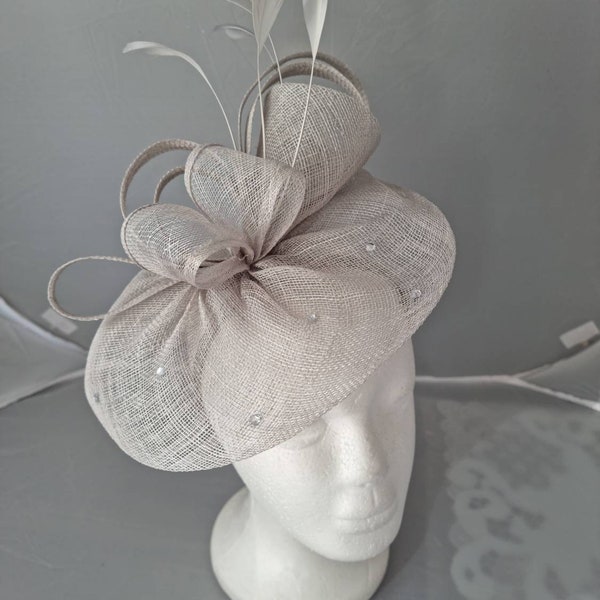 New Light Grey Fascinator Hatinator with Band & Clip With More Colors Weddings Races, Ascot, Kentucky Derby, Melbourne Cup