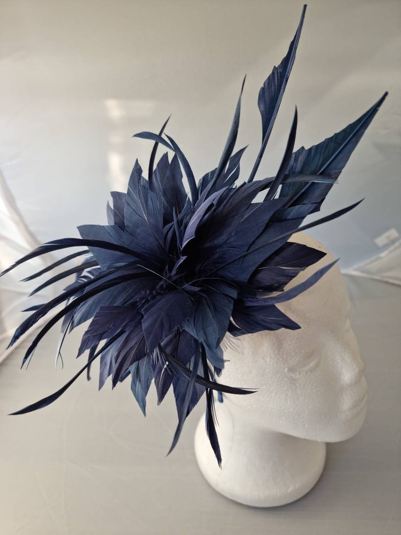 New Navy Blue Fascinator Hatinator with Band & Clip With More Colors Weddings Races, Ascot, Kentucky Derby, Melbourne Cup image 2