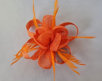 New Orange Colour Flower Hatinator with Clip Weddings Races, Ascot, Kentucky Derby, Melbourne Cup - Small Size