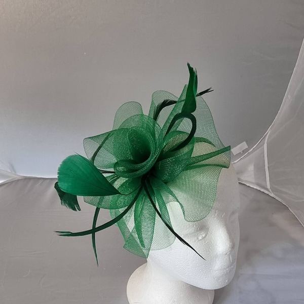 New Green Colour Fascinator Hatinator with HeadBand Weddings Races, Ascot, Kentucky Derby, Melbourne Cup - Small Size