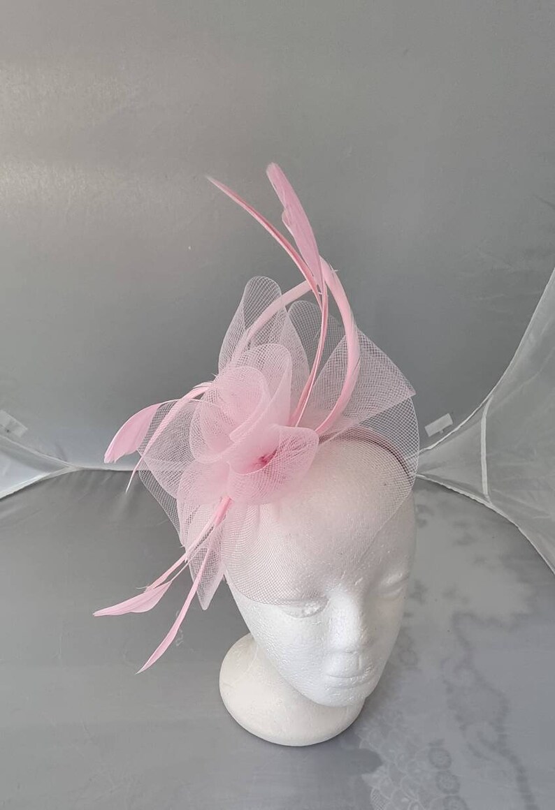 New Baby Pink, Light Pink Colour Fascinator Hatinator with HeadBand Weddings Races, Ascot, Kentucky Derby, Melbourne Cup Small Size image 3