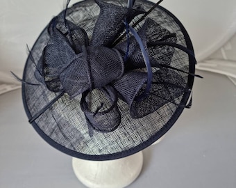 New Navy Blue Colour Round Fascinator Hatinator with Band & Clip Weddings Races, Ascot, Kentucky Derby, Melbourne Cup