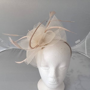 New Beige Colour Fascinator Hatinator with HeadBand Weddings Races, Ascot, Kentucky Derby, Melbourne Cup Small Size image 3