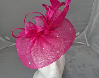 New Hot Pink Fascinator Hatinator with Band & Clip With More Colors Weddings Races, Ascot, Kentucky Derby, Melbourne Cup