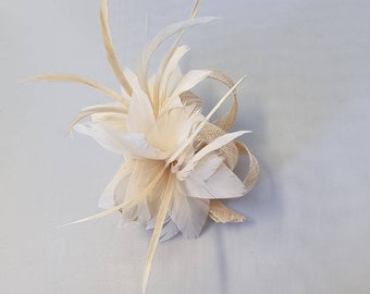 New Beige Colour Flower Hatinator with Clip Weddings Races, Ascot, Kentucky Derby, Melbourne Cup - Small Size