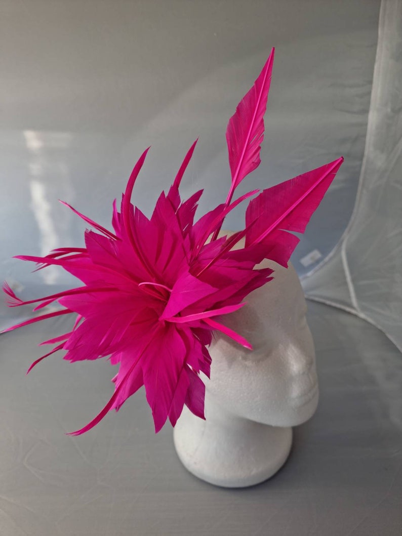 New Hot Pink Fascinator Hatinator with Band & Clip With More Colors Weddings Races, Ascot, Kentucky Derby, Melbourne Cup zdjęcie 2