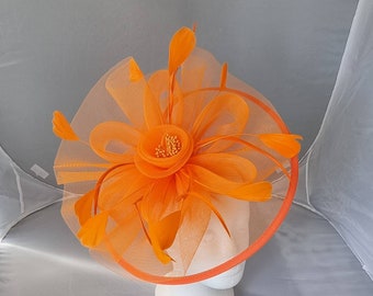 New Orange Colour Fascinator Hatinator with Band & Clip Weddings Races, Ascot, Kentucky Derby, Melbourne Cup