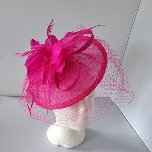 New Hot Pink Round Fascinator Hatinator with Band & Clip Weddings Races, Ascot, Kentucky Derby, Melbourne Cup