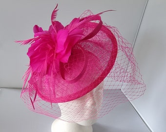 New Hot Pink Round Fascinator Hatinator with Band & Clip Weddings Races, Ascot, Kentucky Derby, Melbourne Cup