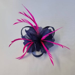 New Navy Blue,Hot Pink Colour Flower Hatinator with Clip Weddings Races, Ascot, Kentucky Derby, Melbourne Cup Small Size image 3