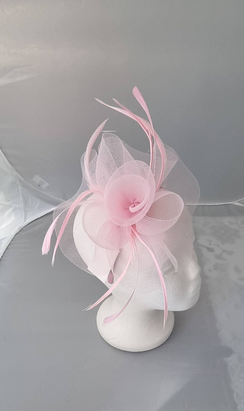 New Baby Pink, Light Pink Colour Fascinator Hatinator with HeadBand Weddings Races, Ascot, Kentucky Derby, Melbourne Cup Small Size image 2