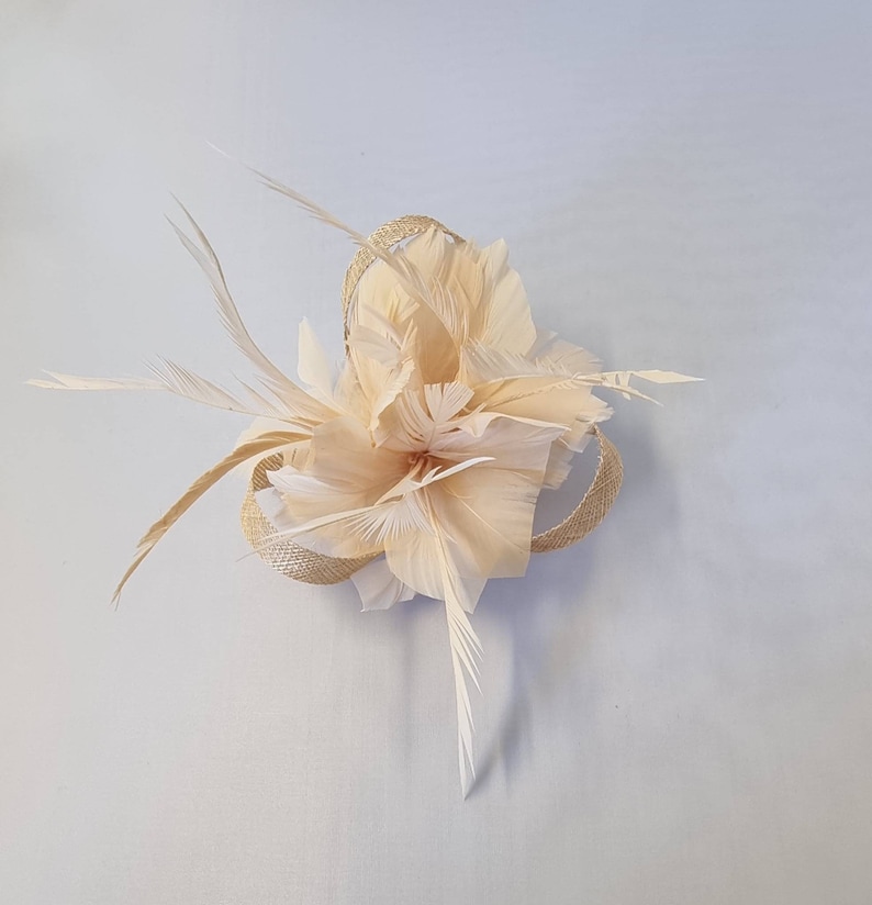 New Beige Colour Flower Hatinator with Clip Weddings Races, Ascot, Kentucky Derby, Melbourne Cup Small Size image 1