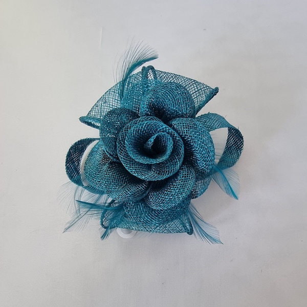 New Teal Colour Flower Hatinator with Clip Weddings Races, Ascot, Kentucky Derby, Melbourne Cup - Small Size