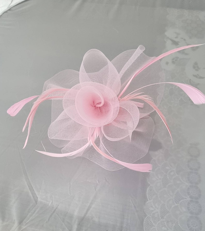 New Baby Pink, Light Pink Colour Fascinator Hatinator with HeadBand Weddings Races, Ascot, Kentucky Derby, Melbourne Cup Small Size image 5